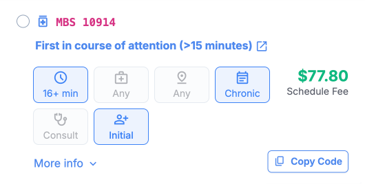 MBS billing code suggestions based on patient complexity