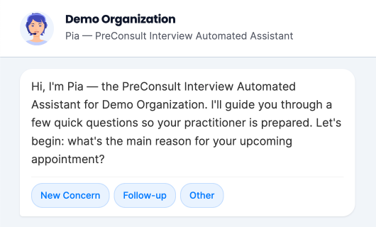 AI-guided chat interface collecting patient history in multiple languages