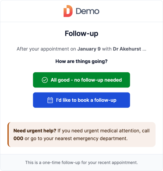 Smart Recalls follow-up check-in showing patient response options
