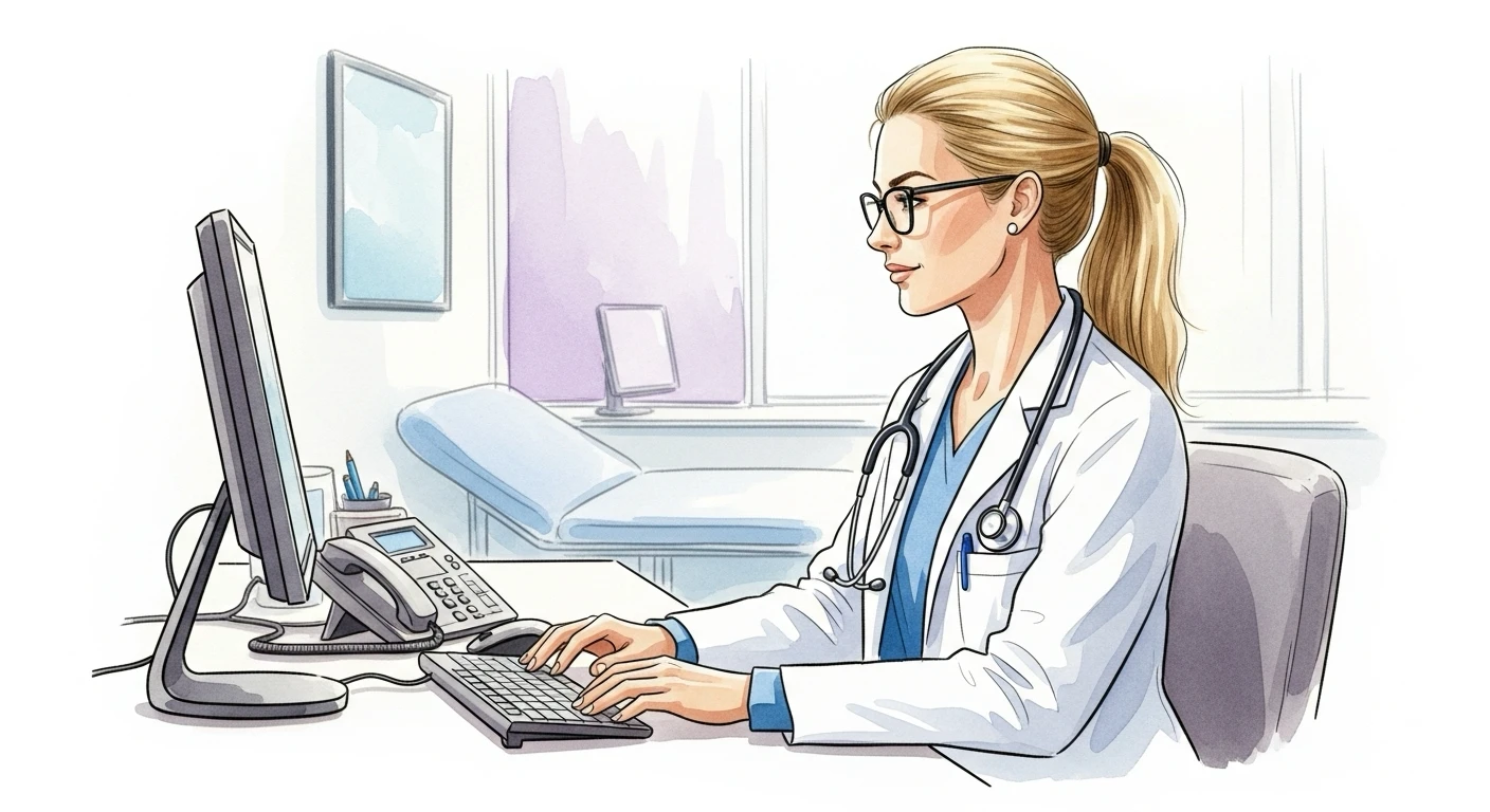 Medical practitioner reviewing structured patient history summary